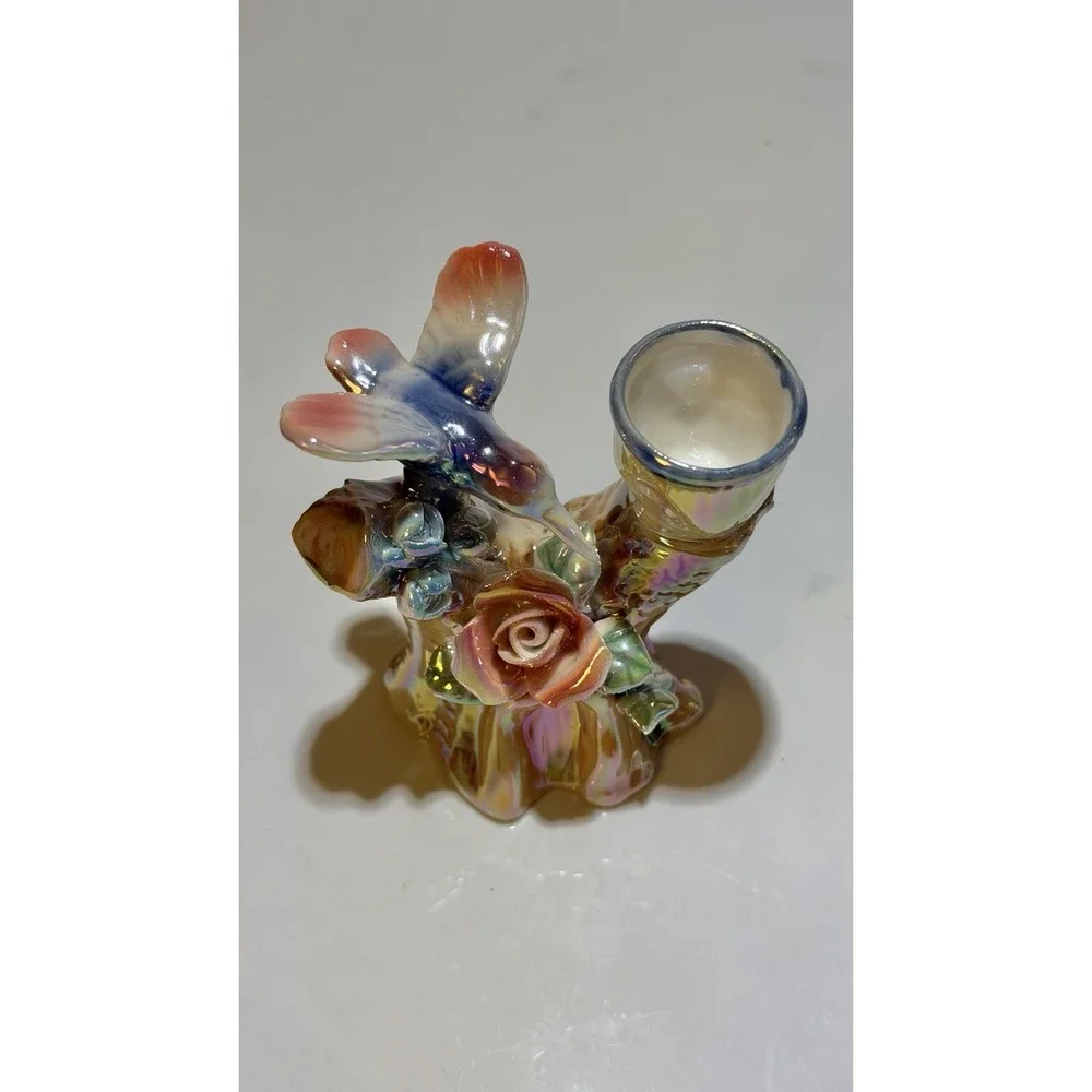 Vintage Iridescent Luster Hummingbird Candleholder
